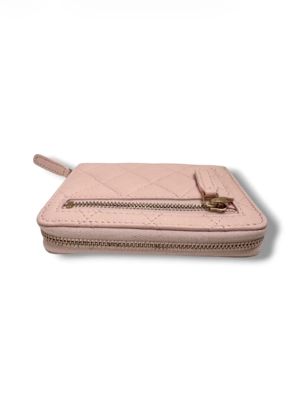 🆕🩷CHANEL LIGHT PINK Zipped Card Wallet Purse Shiny Grained Calfskin (CAVIAR) GHW